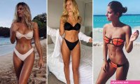 anna louise shows off her sexy body in a green bikini on the beach in miami