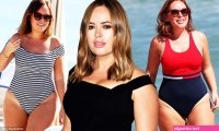 anna louise shows off her sexy body in a green bikini on the beach in miami