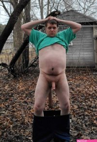 Chubby Boy Naked in His Backyard