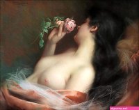 Lite Erotic Art Paintings of Sexy Nude Women with Pretty Flowers
