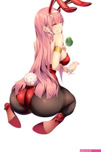 sgt-jz zero two darling in the franxx darling in the franxx absurdres highres 1girl animal ears ass bare shoulders blush breasts christmas closed eyes fake animal ears from behind grin high heels