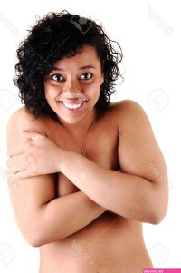 A Young Lovely Woman Topless With Beautiful Boobs Covering Them Up Looking Into The Camera Standing In A Studio For White Background. -. Image 6454444