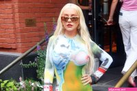 Christina Aguilera Wears Feben Nude Illusion Dress in N.Y.C.