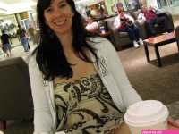 Sexy milf going commando in public places exhibiting her pussy and tits