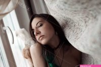 Portrait Of A Naked Girl By The Window. Warm Vintage Retro Toning.Informal Appearance. A Woman With Green Hair. Nude -. Image 73477797