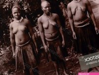 Three Topless Zulu Women Standing in Row Portrait Africa 1890