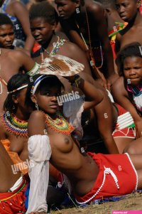 Thousands Zulu maidens participate in Reed Dance where girls after undergoing a virginity test lay reeds King Goodwill Stock Photo