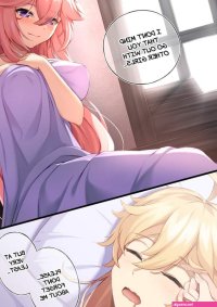 yae miko and aether genshin impact drawn by alphazwei