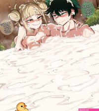 darboo midoriya izuku toga himiko boku no hero academia absurdres commission commissioner upload highres 1boy 1girl arm around shoulder bathing blonde hair blush breasts bukkake completely nude couple cum cum bath cum