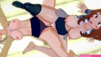 Himiko Toga and Ochako Uraraka engage in deep lesbian play in a warehouse.