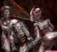 bubble head nurse nurse silent hill pyramid head silent hill 1boy 2girls anal anal fingering ass blood cum femdom fingering monster sex multiple girls muscular penis