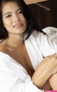 Beautiful Asian Woman Posing Nude Bed Wearing White Shirt White Stock Photo dndavis 221588676