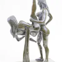 Two Lesbian Sexual Act Sex Strap On Dildo Erotic Bronze Sculpture Nude