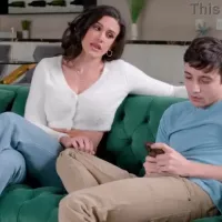 Free Large tits older step mamma fondles step son with her bazookas to cheer him up Porn Video