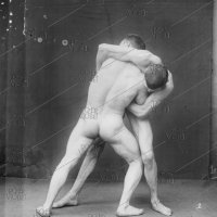 Study of naked wrestlers circa 1900.