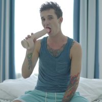 Young Inked Stud Noah Rides A Huge Dildo Before Barebacking Himself Hard!