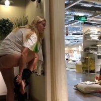 Public Solo: Girl masturbates in store