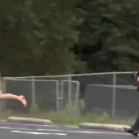 Naked murder suspect caught by police in bizarre arrest caught on camera