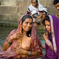indian aunty river bathing photo