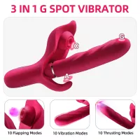 3in1 Thrusting Flapping G Spot Vibrator Huge Vibrator Push Clitoral Aside Pinching Vibrators Sex Toys