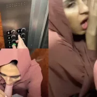 Horny Arab hijab girl quick blowjob and fucking inside lift
