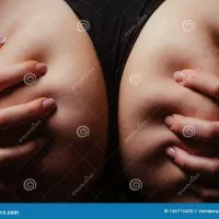 Lesbian Sex. Female in Bikini Close Up. Lingerie Model. in Female Hands Stock Photo