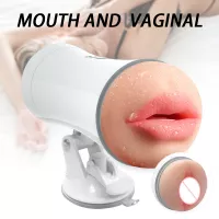 Hands Free Masturbation Dual Channel Oral Vagina Masturbator Silicone
