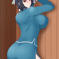 big boobs solo boobs huge breasts curvy shoulder length hair leaning ass anime anime girls Kantai Collection Takao KanColle black hair artwork digital art fan art embarrassed