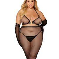 Dreamgirl Stretch fishnet bra and slip skirt set