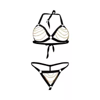 Entangle your partner with love in HOT SEXY GOLDEN CHAIN BLACK TEDDY BIKINI WITH ADJUSTABLE RINGS