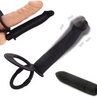 : Dual Penetration Vibrating Dildo with Penis Rings Strap-On Double Penetration Anal Sex Plug Dildo Vibrator with Cock Rings for Men Sex Enhance Butt Plug Strapon Anal Sex Toys for Couples Black :