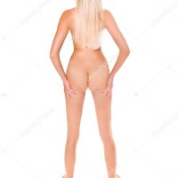 Full Length Rear View Slim Nude Woman Long Blonde Hair Stock Photo deposit123 535222512