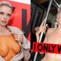 Julia Fox Goes Nude in Breastplate Corset for MAC Shoho Store NYFW