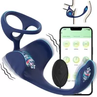 App-gestuurde siliconen penisring met anale vibrator