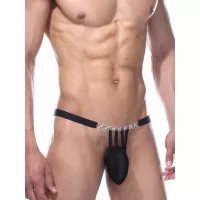 Mens Black G-String Chain Jockstrap Underwear