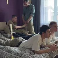 Two guys were fucked by 2 guys while they were playing and cumming in assholes