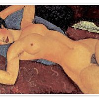 Sleeping Nude with Arms Open Red Nude 1917 van Amedeo Modigliani als poster canvas print en meer