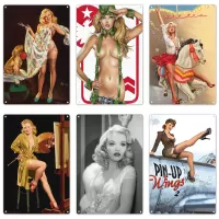 Pin-up Girls Vintage Metal Tin Sign Sexy Lady Wall Art Retro Poster for Bar Kitchen Cafe House Bathroom Decor