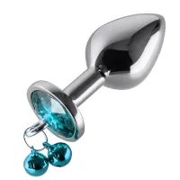 Metal Gem Medium 3-Inch Butt Plug w Bells Chain Leash