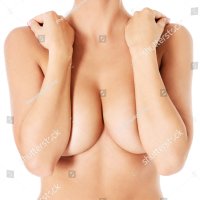 Topless Woman Covers Her Breasts Hands Stock Photo 586868339