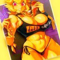Chica FNAF big boobs looking at viewer anime anime girls minimalism picture-in-picture simple background Five Nights at Freddys yellow background eating choker pizza