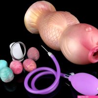: Alien Ovipositor Dildo with Insertable Silicone Eggs Adult Sex Toy 8.78 Big Thick Knotted Dildo with 5 Balls Large Inflatable Dildo Sex Toy Women