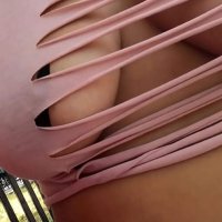 Wife with pasties cut up shirt and no bra in public