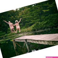 Naked Couple Jumping Off Dock Anniversary Card