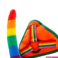 PowerDrive Rainbow 7 Silicone Dildo with Multicolcor Strap On