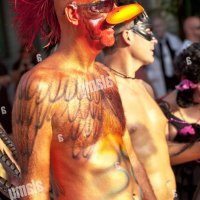 Costumed revelers during Fantasy Fest halloween parade in Key West Florida Stock Photo