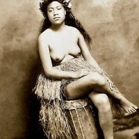 Vintage Nude Hawaiian Woman 8.5x11 Photo Print Naked Female Grass Skirt Pinup