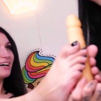 lesbians fuck with double dildo sexy blowjob footjob