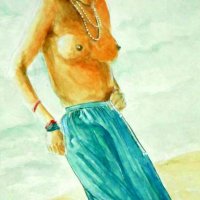 Facing the Sun for Fecundity Watercolor of Semi-Nude Indian Woman Painting by Jayne Somogy