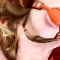 POV Hard Fuck with Blindfolded Tied Up Ballgagged Redhead Slut in Red Lingerie